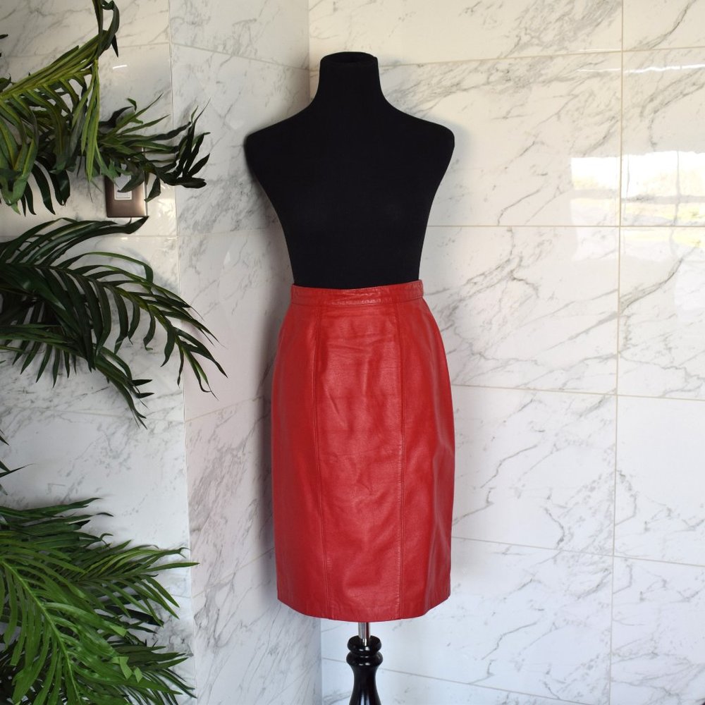 Vintage Evan Davies Red Genuine Leather Skirt Sz 4